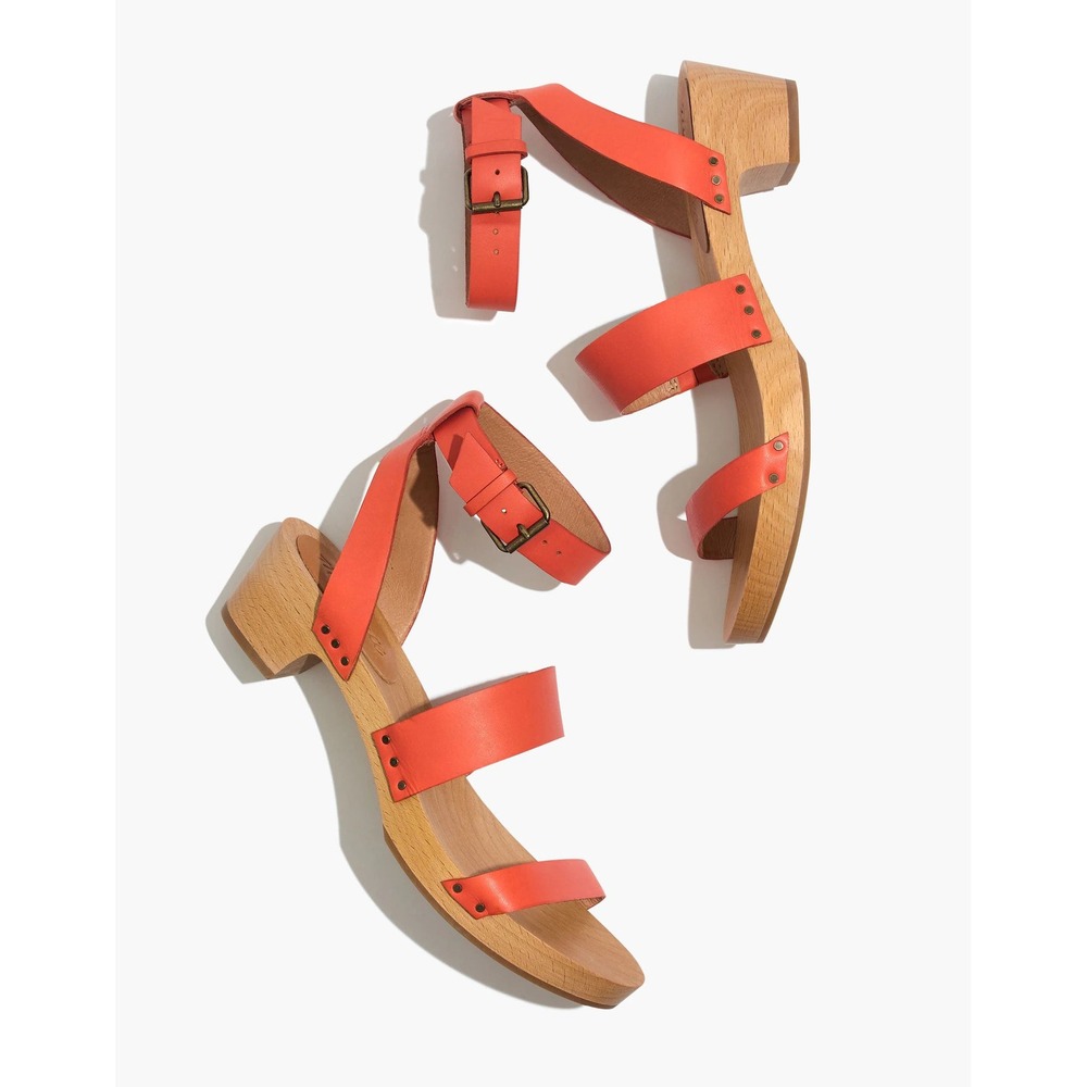 Madewell Ankle-Strap Clog Sandals Leather Classic Coral AM227‎